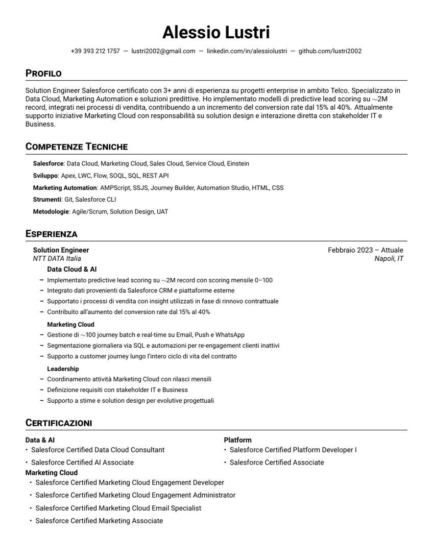 CV in italiano, PDF